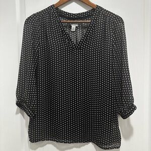 Old Navy Women's Black & Gray Sheer Patterned Blouse